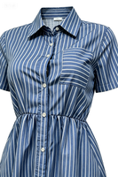 Robe chemise boutonnée rayée à imprimé numérique respirante pour femme, taille naturelle, idéale pour le bureau et le quotidien
