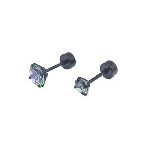 Labret en acier inoxydable noir avec zircone cubique arc-en-ciel |   Bijoux de piercing à filetage interne |   Piercing pour lèvre, oreille et nez - Product Image 5