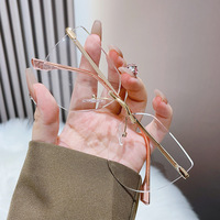 Nouvelles montures de lunettes anti-lumière bleue pour femmes, design sans monture, charnières métalliques, matériau PC, forme œil de chat