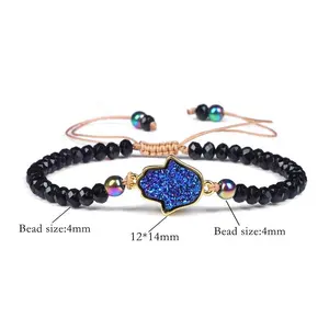 Nuevo diseño 4MM Faceded Natural Stone Hand Woven Heart Clusters Charm Cord String Pulsera ajustable para mujeres