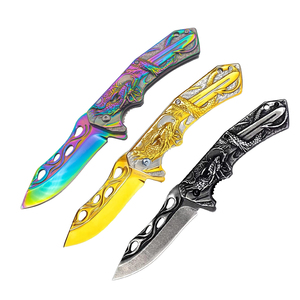 Navaja Plegable de 8.1 Pulgadas con Grabado de Dragón Multicolor, Acero 3Cr13 con Clip, Herramienta EDC para Camping, DIY, OEM, Recubrimiento de Titanio Personalizado - Product Image 1