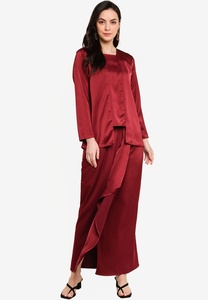 Hermoso Baju Kurung de Verano para Mujer, Color Puro, Floral, Crepé, Musulmán, Islámico, Casual, Holgado, Bordado, Elegante, Largo - Product Image 2