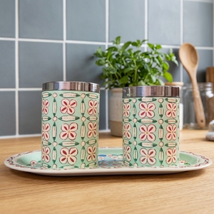 Ensemble de 2 récipients à épices en acier inoxydable de style marocain avec couvercle, design rond, motif imprimé, pour le stockage des aliments - Product Image 6