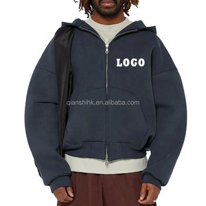 Streetwear unisexe de haute qualité avec fermeture éclair complète 500 Gsm fabricants sweat à capuche court pour hommes - Product Image 3