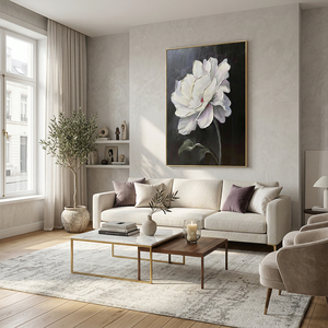 Pintura al Óleo de Flores Blancas Hecha a Mano sobre Lienzo, Arte Floral Texturizado para Pared, Obra de Arte Moderna y Elegante para Decoración de Sala de Estar - Product Image 4