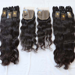 Vente en gros de faisceaux de cheveux humains vierges ondulés droits du corps du temple indien avec fermeture Faisceau de cheveux humains 100% avec fermeture à lacet - Product Image 2