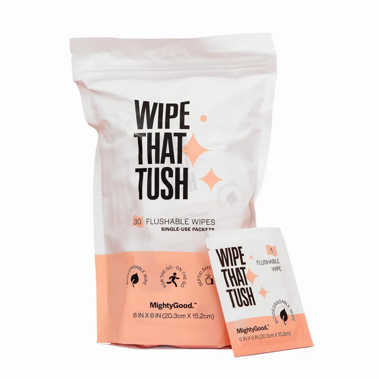 On-The-Go Flushable Wet Wipes 1 Pack30 Wipes Individually Wrapped Extra-Large Wipes with Aloe