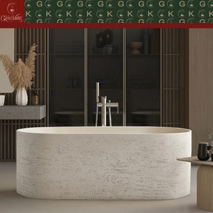 Baignoire en travertin de luxe moderne GOLDKING, extérieur texturé, intérieur lisse, baignoire en pierre personnalisée polie OEM - Product Image 4