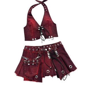 DIZNEW New Arrival Women's Clothing Sexy Two Piece Set Summer Lace up Top and <strong>Pleated</strong> <strong>Skirt</strong> Set Casual Jeans <strong>Denim</strong> <strong>Skirt</strong> 2024 - Product Image 1