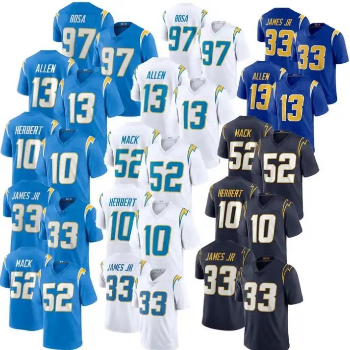 Мужские городские зарядные устройства 3 derwin James Jr. 97 Joey Bosa 13 Keenan Allen NK пудра синий игрок сшитый футбольный свитер