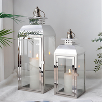 Ensemble de lanternes en acier inoxydable argenté, grand porte-bougie en verre pour Noël, extérieur, intérieur, jardin, mariage