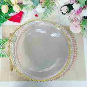 จานรองอาหารตกแต่งงานแต่งงานงานเลี้ยงแบบหนาขอบลูกปัดพลาสติกใส - Product Image 5