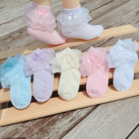 Chaussettes pour bébé à double dentelle et volants, en coton peigné, fines pour l'été, pour filles, idéales pour la danse