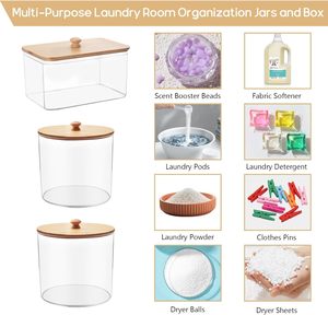 3 Pack Large <b>Plastic</b> Organizer Laundry Room Detergent Storage Organization and <b>Container</b> Jars with Lids - Product Image 2