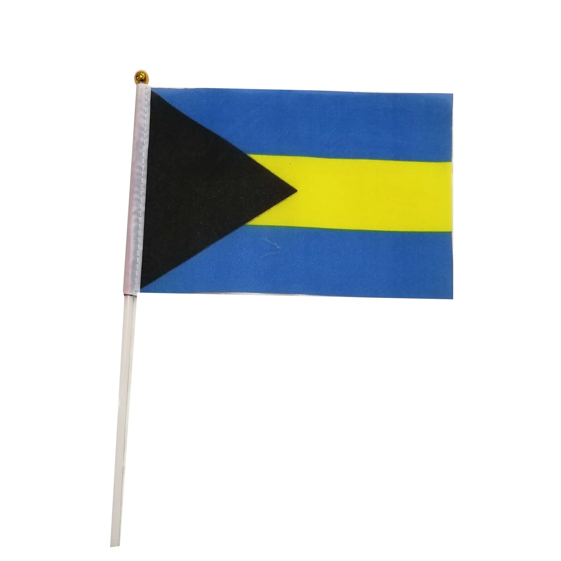 Fabricação por atacado de mini pólo barato para países das Caraíbas, bandeira nacional de poliéster das Bahamas, bandeira de mão oscilante das Bahamas