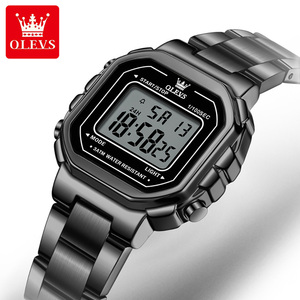 OLEVS 1111 Montre de sport numérique de luxe en acier inoxydable avec logo personnalisé OEM, bracelet étanche pour homme - Product Image 1