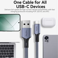 Cable Trenzado VegGieg USB-A a USB-C de 60W, Carga Rápida de Alta Velocidad, Cable Cargador Tipo C de Aleación de Aluminio para Teléfono y Tableta