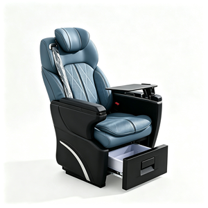 Siège de capitaine de luxe bleu et noir pour <span class=keywords><strong>camping</strong></span>-<span class=keywords><strong>car</strong></span>, yacht, conversion de fourgon avec tiroir de rangement dissimulé et table pliable - Product Image 1