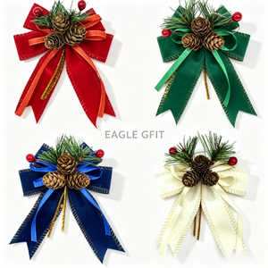 Wholesale Christmas Tree Hanging Pendant Pine Needle Red Fruit Velvet <b>Black</b> Plaid Bow Polyester Decorative Keychain - Product Image 3