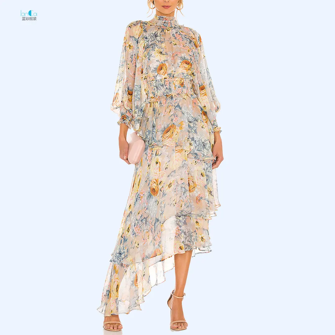 2022 कस्टम थोक फैशन महिलाओं के ड्रेस पुष्प प्रिंट आकस्मिक Sundress देवियों ढीले कपड़े के लिए मैक्सी समुद्र तट पोशाक महिला