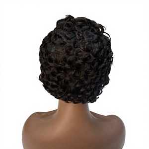 Perruques en <span class=keywords><strong>cheveux</strong></span> humains brésiliens en gros, courtes, avec dentelle frontale coupée, petites, sans colle, pré-épilées, frisées, avec <span class=keywords><strong>frange</strong></span>, noir naturel pour - Product Image 5