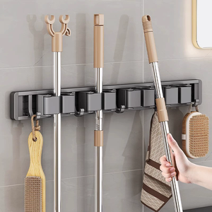 Self-Adhesive Metal <strong>Wall</strong> Mounted <strong>Mop</strong> Broom Organizer Rack with 5 Strong Hooks for Kitchen Bathroom Cleaning Tools Storage - Product Image 6