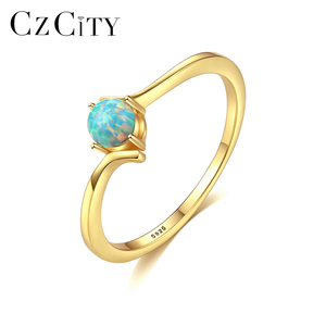 Nhẫn Đính Hôn Trang Sức Đá <span class=keywords><strong>Opal</strong></span> Mạ Vàng Hình Tròn CZCITY Nhẫn Ngón Tay Nhân Tạo 925 Cho Nữ - Product Image 1