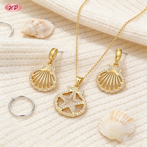 Parures de bijoux fantaisie Hengdian plaqué or 18 carats avec coquillages et étoiles de mer, zircon AAA, vente en gros pour femmes – Idéales pour l'été, la plage et les rendez-vous - Product Image 5