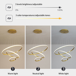 Lampe à <span class=keywords><strong>suspension</strong></span> décorative moderne dorée à <span class=keywords><strong>trois</strong></span> cercles <span class=keywords><strong>Suspension</strong></span> en acrylique de luxe pour le salon Lampe à <span class=keywords><strong>suspension</strong></span> LED pour la maison - Product Image 3