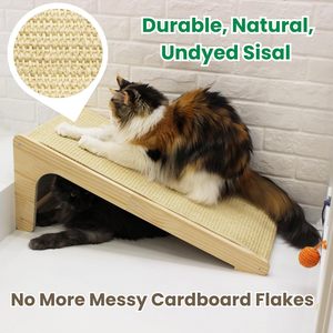 Handgemaakte massief houten L-vormige krabplank voor katten met sisal krabpalen en verwisselbare sisalmat voor binnenkatten - Product Image 3