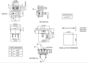 IEC60320 C8 2.5A250V AC 소켓 (C8 에 빨간색 전등 스위치 로커 포함)