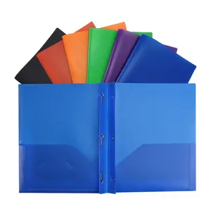 Dongguan Supplier Wholesale A4 Letter Size PP Plastic Multi-Colors 2 Pockets 3 Metal Prongs File Heavy Duty Plastic Folders