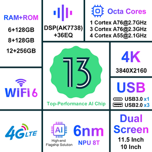 Hot bán 11 inch Màn hình kép 7870 CPU mới nhất hệ thống Android 8core 2.7GHz 6nm Core 12 + 256GB phổ loại đài phát thanh xe màn hình - Product Image 6