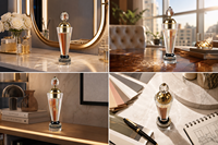 Brûleur d'encens en cristal K9 avec base en onyx noir, couvercle creux en forme de lune dorée, support d'aromathérapie zen pour décoration artistique de luxe à domicile