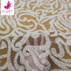 Hy2224 Siêu Sang Trọng Mật Độ Cao nhất 3D Sequins Bạc Trắng Đính Cườm Ren Cho Đám Cưới Váy Cô Dâu Vải 2023 - Product Image 5