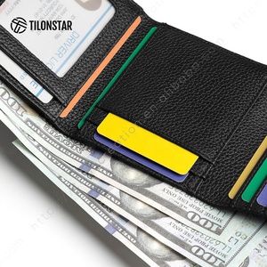 TILONSTAR TVW138 meilleure vente portefeuille court à trois volets à grain de litchi portefeuille en cuir véritable noir à grain supérieur anti-RFID personnalisé - Product Image 3