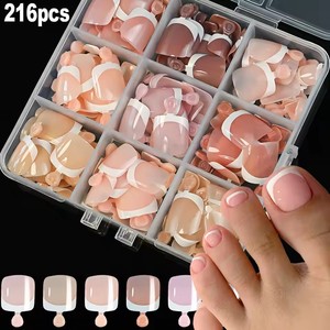 216 Pièces 9 Couleurs Faux Ongles de Pieds Style Français à Coller Couverture Complète Carrés pour la Pédicure Outil de Manucure Portable Rapide - Product Image 1