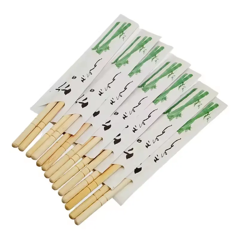 Tek kullanımlık bambu yemek çubuğu suşi çubuklarını logo özelleştirilmiş baskı kağıt yuvarlak tip 20cm