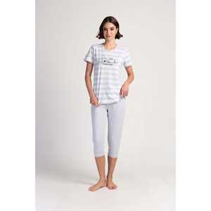 Pijama capri de manga corta con cuello redondo y puños ovalados para mujer - Product Image 4