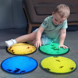 Tappetini da gioco rotondi per attività di fusione liquida diversi colori che si illuminano al buio con autismo giocattolo per bambini piastrelle liquide sensoriali - Product Image 3