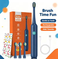 Brosse à dents électrique sonique Eisler pour enfants avec 4 têtes de brosse souples, 3 modes, minuteur intelligent de 2 minutes, étanche, autocollants de dessins animés DIY