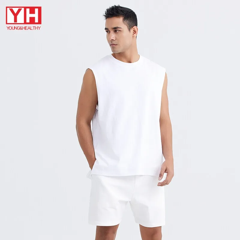 Summer Sports Tank Top Cotton Custom Printing Singlets Men U-Neck Breathable Sleeveless T Shirt