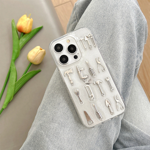 Ustensiles de cuisine miniatures, couteau et fourchette, étui de téléphone transparent antichoc tendance pour iPhone 16 Pro Max 15 Plus 14 13 12 11 17 - Product Image 5