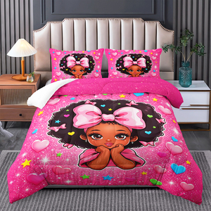 Ensemble de couette pour enfant, motif princesse noire mignonne, pour chambre de fille, avec taies d'oreiller - Product Image 5