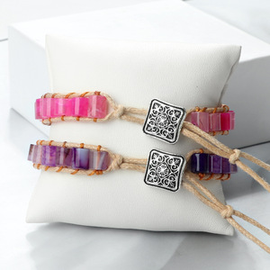 Bracelets en pierre naturelle bohème, corde en chanvre, fermoir carré plaqué argent antique, bijoux unisexes, cadeau - Product Image 2