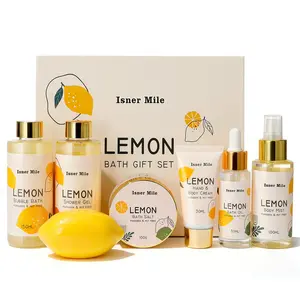 Ensemble de cadeaux d'anniversaire pour femmes Coffret cadeau de bain spa au parfum de citron avec gel douche, sel de bain, huile essentielle et coffret cadeau pour femmes