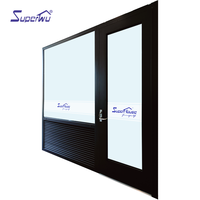 Porte d'urgence en aluminium Superwu avec barre anti-panique, double vitrage trempé, persienne PTAC et fenêtre panoramique