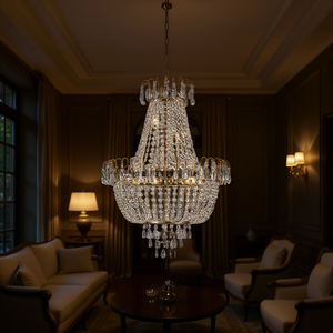 Lámpara de araña grande de cristal y hierro dorado D0100XU4WMY para sala de estar, comedor, dormitorio, pasillo, sin bombilla - Product Image 2