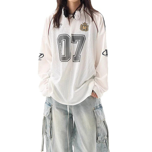 Camiseta de Manga Larga Holgada con Cuello en V, Estilo Jersey, Diseño Vintage, de Alta Gama para Mujer - Product Image 2