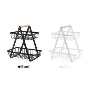 Custom Color 2-3-Tier Metal Foldable Adjustable Vegetable Rack with Rectangle <b>Wire</b> <b>Basket</b> Fruit Bowl Holder for Fruits - Product Image 4